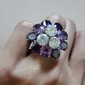 Beautiful Amethyst Cluster Ring Sterling Silver EUC